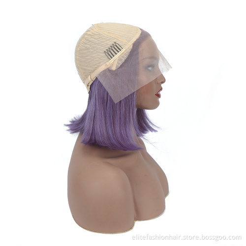 Hot sells No any split ends virgin brazilian hair Silky Straight Remy Hair Smoke Purple Bob Wigs T Part for Women lace bob wigs
